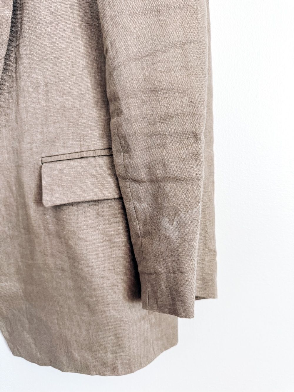 Zara Tan Blazer Linen Open Front Jacket Size S - Picture 2 of 5